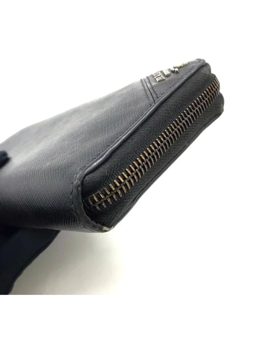 Prada Triangle Logo Zip Around Saffiano Leather Black Wallet